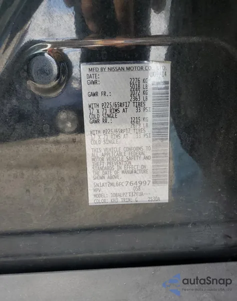 2015 Nissan Rogue S из США, поврежденный, VIN 5N1AT2ML6FC764997